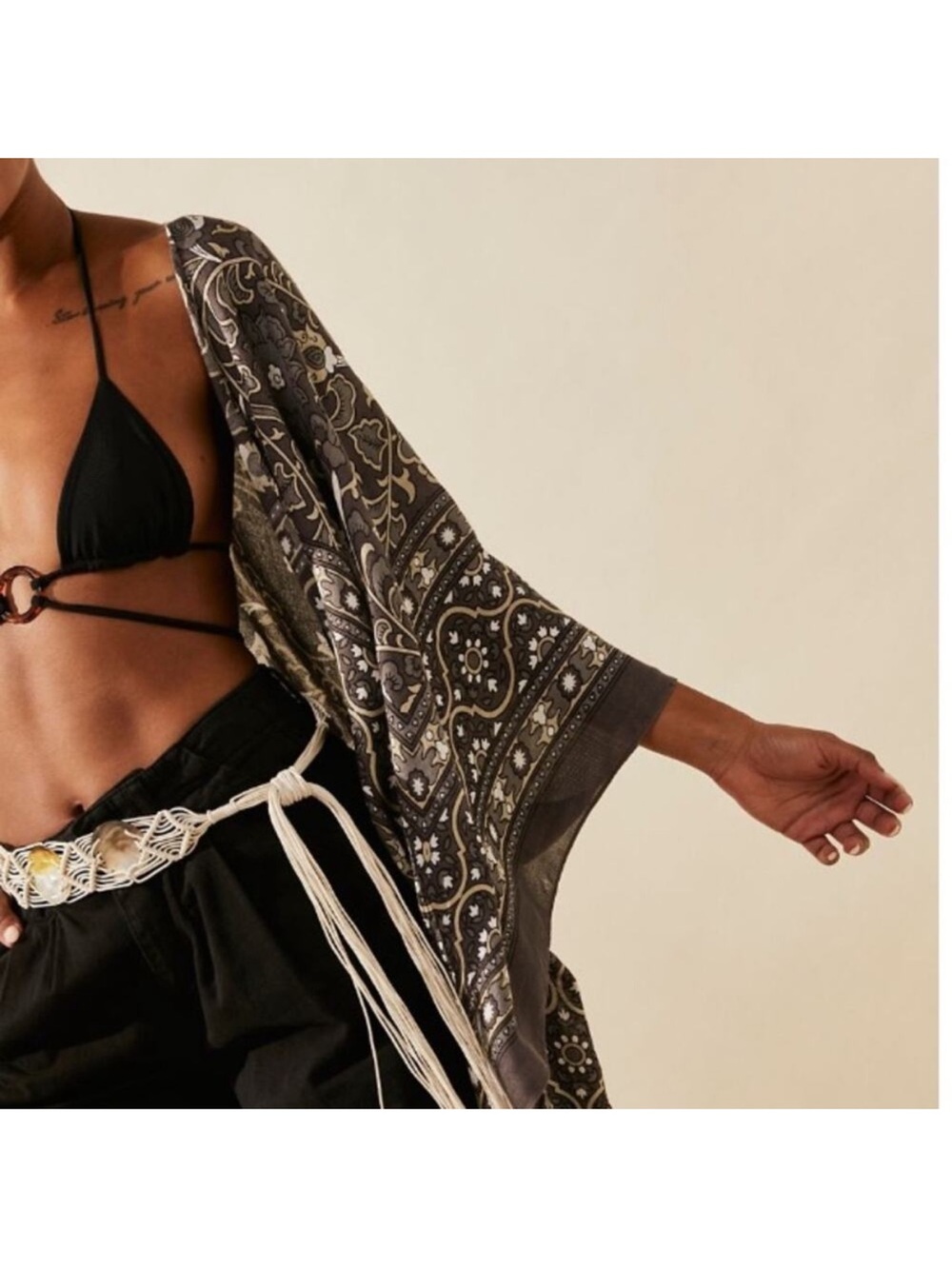 NWT, Free People Magic Dance Border, Graphite Combo Kimono - Picture 3 of 7